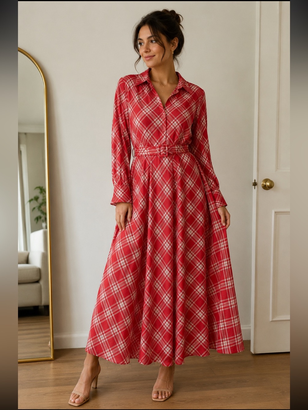 Vantage plaids red and white maxi dress lined In great condition